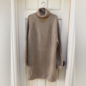 Cozy Tan Wool Blend Turtleneck Sweater Dress